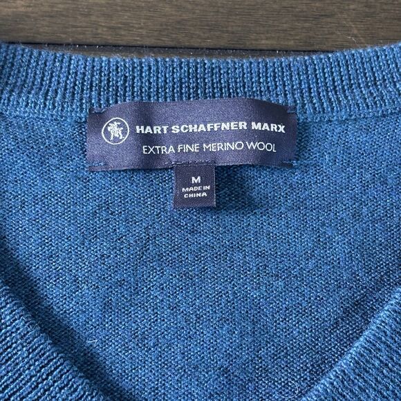 HART SCHAFFNER MARX extra fine merino wool SIZE M SWEATER LS Blue Mens - Picture 2 of 8